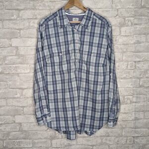 Ridgecut‎ Toughwear Size 2x Roll Tab Sleeve Blue Plaid Pullover Wicking Flex